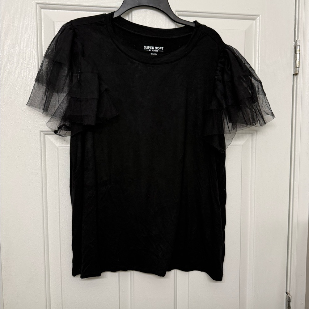 Torrid Black Top with Tulle Sleeves